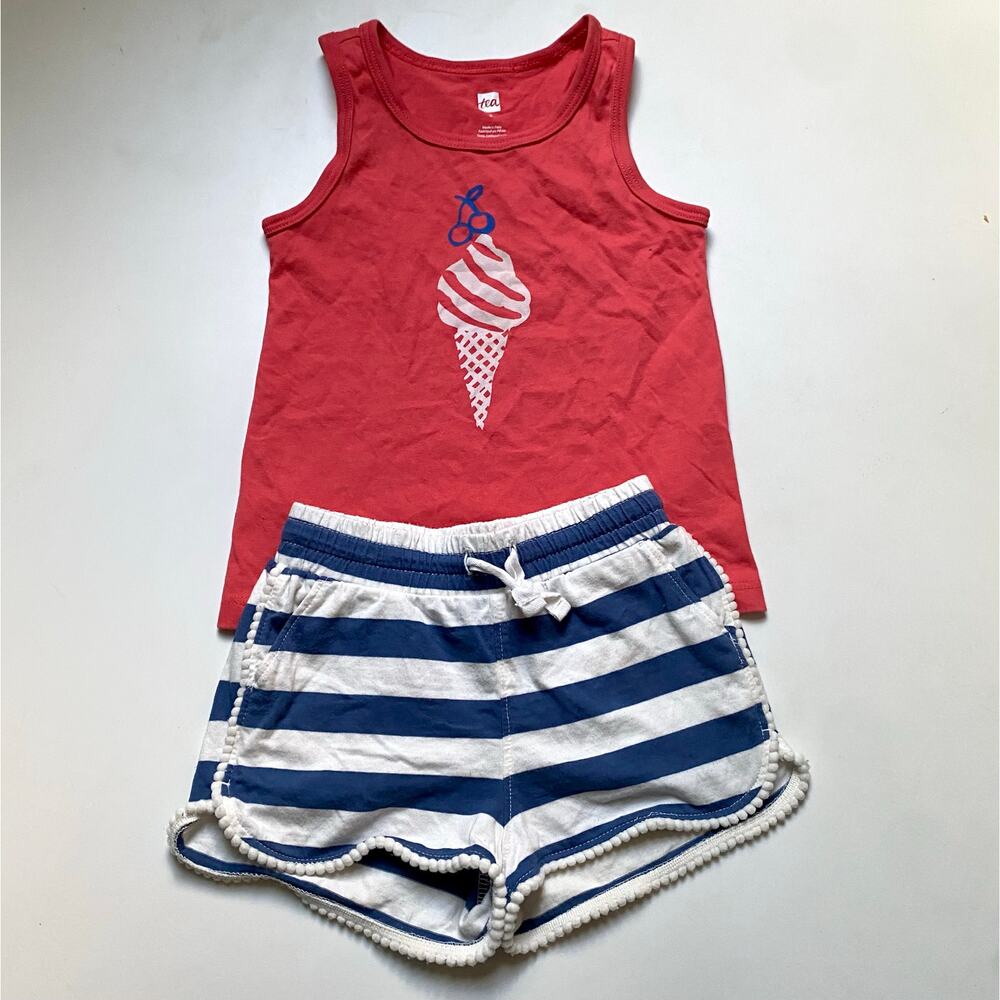 Tea Collection Ice Cream Cone Tank Top & Blue Stripe Pom Shorts Outfit